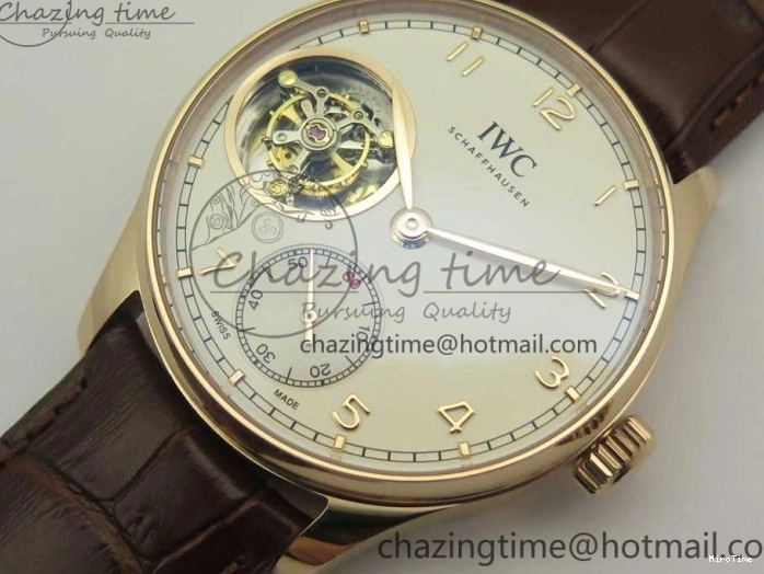 MIROTIME 0501 Portuguese Tourbillon IW5463 RG ZF Best Edition White Dial on Brown Leather Strap Stylish 7174